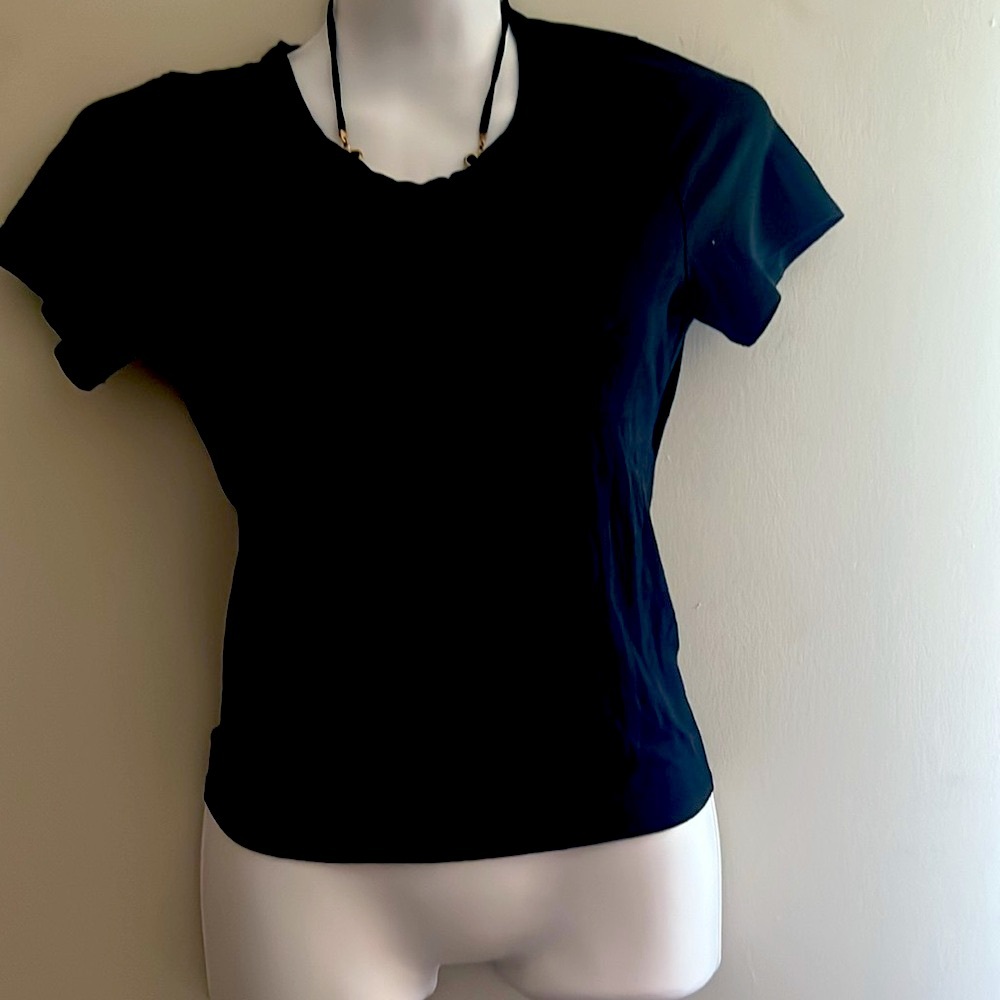 Black short sleeve open back top